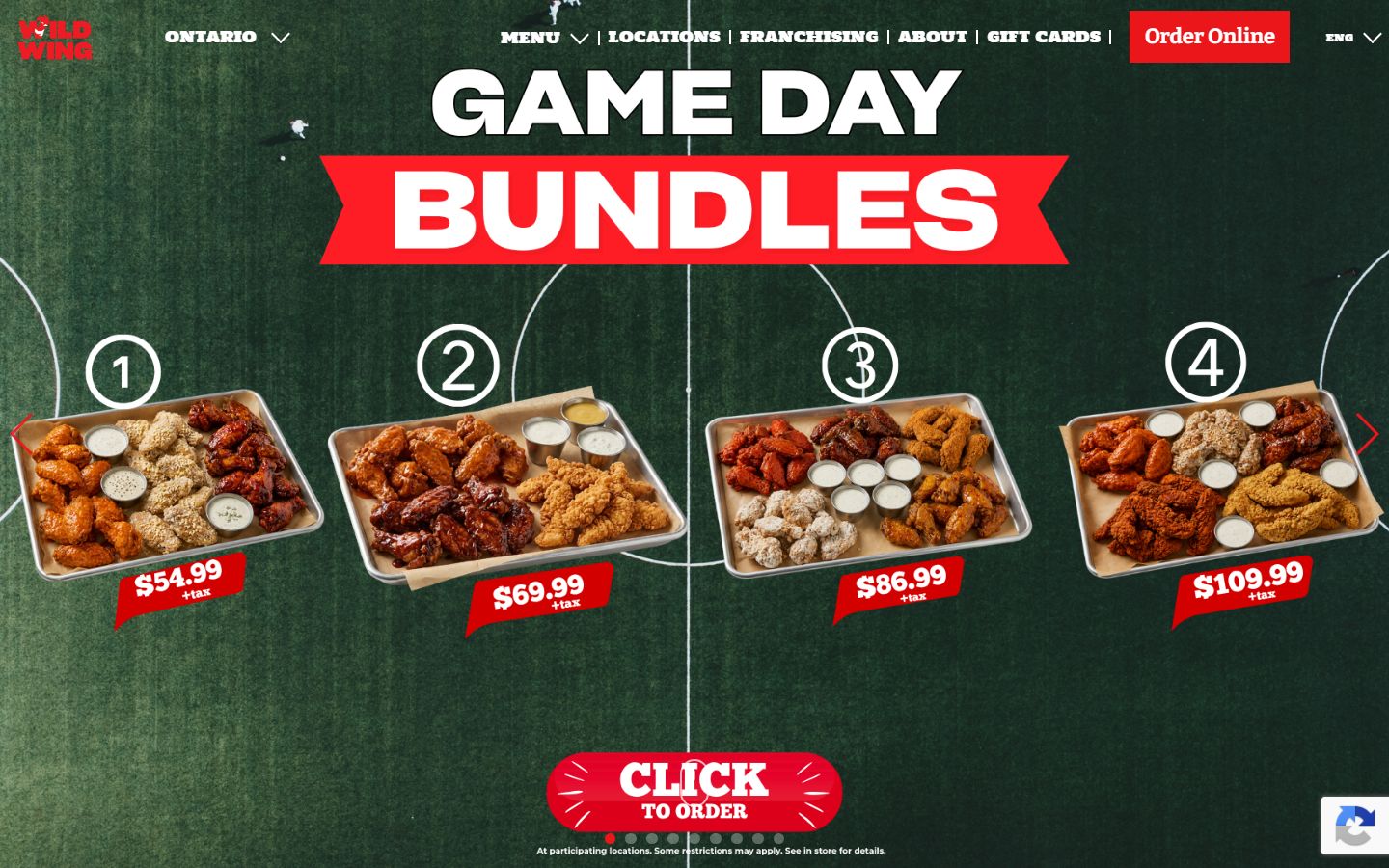 Wild Wing Restaurants website design preview